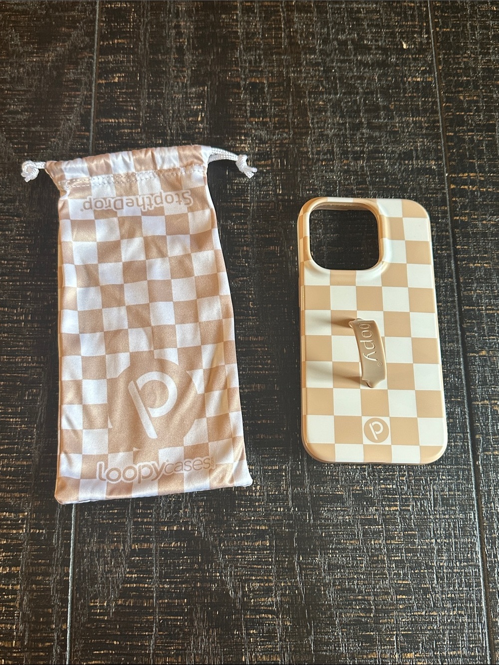Loopy Case Beige Checkerboard iPhone 14 Pro Case with Loop - Loopy Case